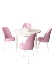Hanah Home Juego de Mesa y Sillas Tor Blanco y Rosa - 5 Piezas, Tablero Melamina, Patas Metal, Tela Jerry, 90x90cm Mesa, 45x91cm Sillas